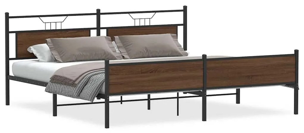 3325138 vidaXL Метална рамка за легло, без матрак, кафяв дъб, 193x201 см