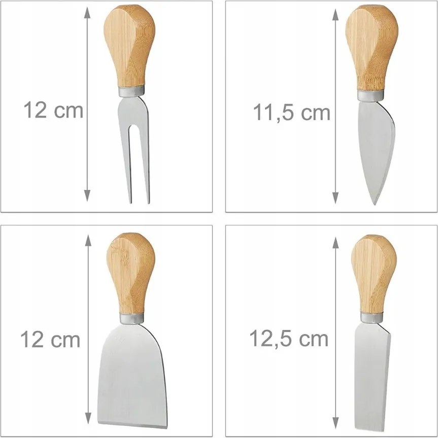 Бамбукова дъска за сирена с магнитна лента и 4 ножа от неръждаема стомана