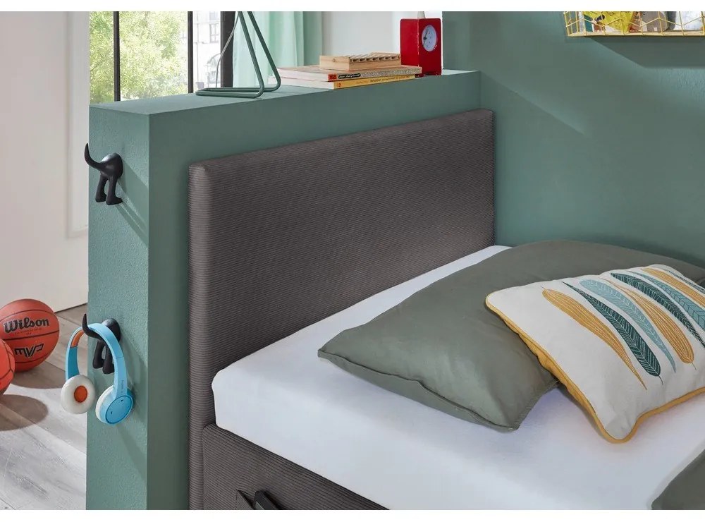 Антрацитно тапицирано детско легло 90x200 cm с място за съхранение с включена подматрачна рамка Cool – Meise Möbel