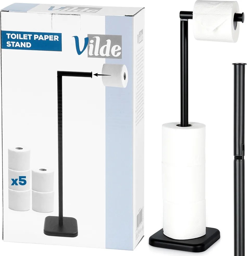 Свободностоящ WC сет с държач за тоалетна хартия, черна 56см