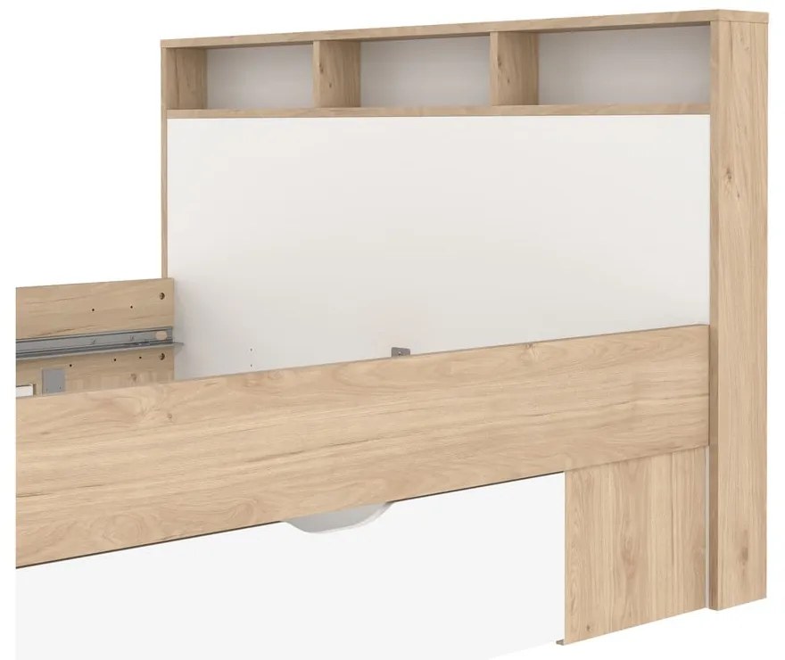 Двойно легло от дъбов декор с място за съхранение без ламелно дъно в естествен цвят 140x200 cm Ikast – Tvilum