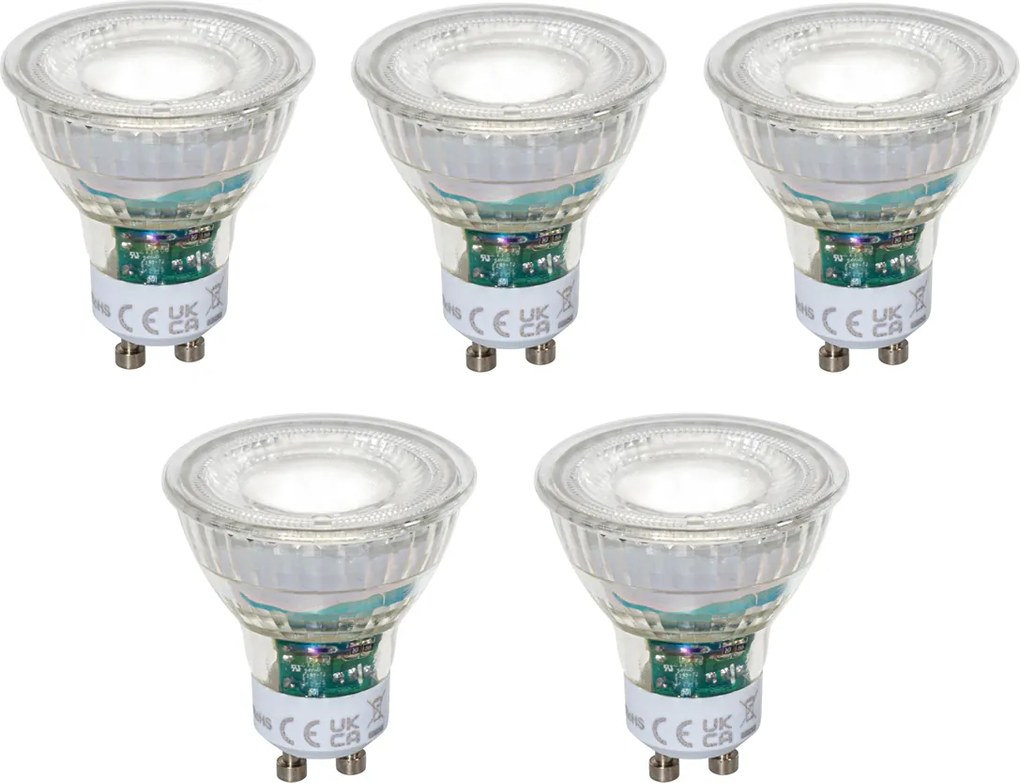 Комплект от 5 GU10 50mm димируеми LED крушки прозрачни 2.5W 450 lm 6500K