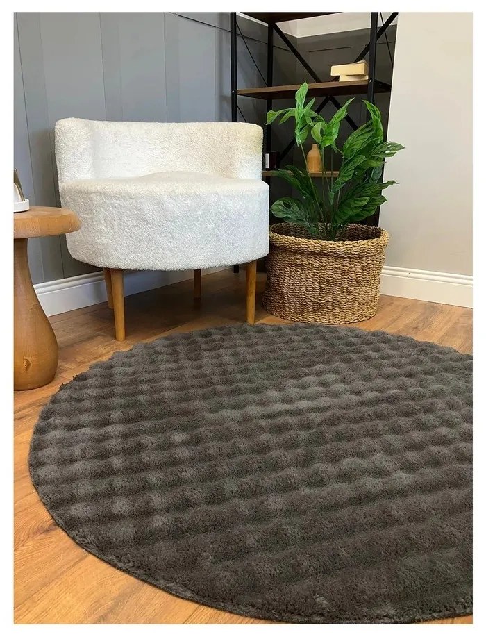 Антрацит кръгъл килим подходящ за пране ø 145 cm Bubbly – Oyo Concept