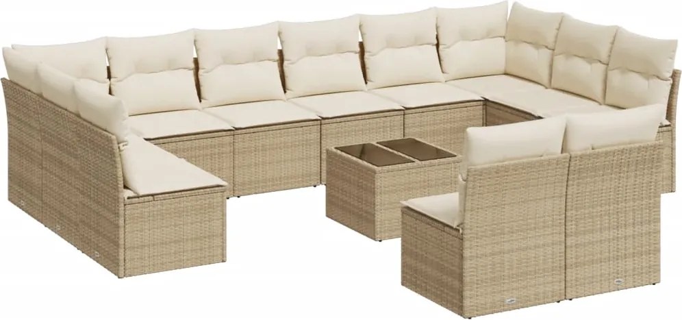 3250217 vidaXL Градински комплект диван с възглавници 13 части бежов полиратан