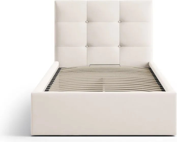 Кремаво единично легло 90x200 cm тапицирано с място за съхранение с включена подматрачна рамка Phaedra – Micadoni