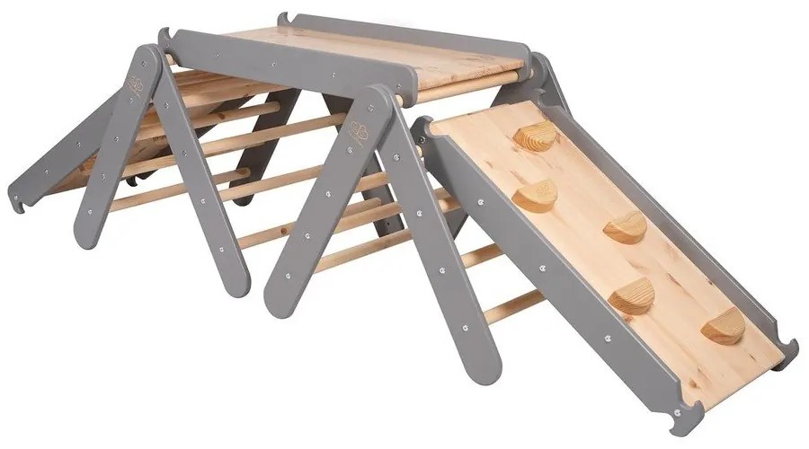 Сив/естествен пиклер триъгълник от масивен бор 265x61x60 cm Montessori – Meowbaby