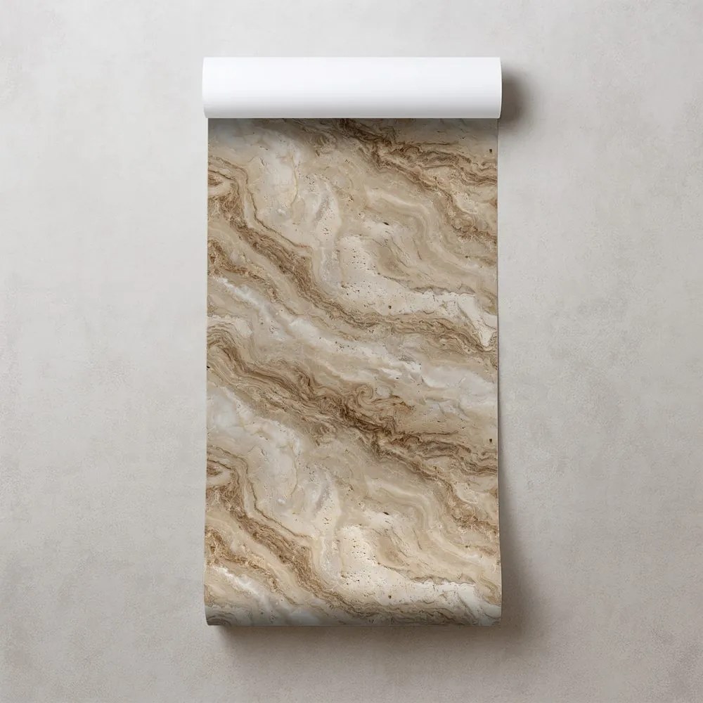 Тапет – Естествен бежов мраморен мотив
