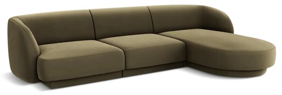 Ъглов диван от зелено кадифе (десен ъгъл) Miley - Micadoni Home