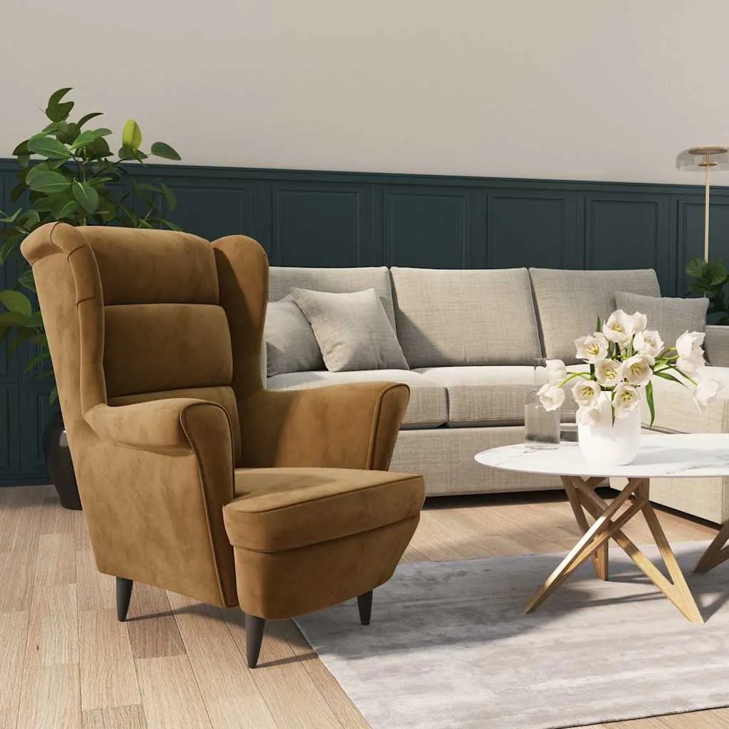 324067 vidaXL Фотьойл, кафяв, кадифе