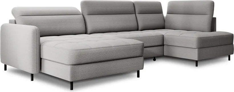 Светлосив кадифен разтегателен ъглов диван с място за съхранение (десен ъгъл U форма) Berrto – ELTAP