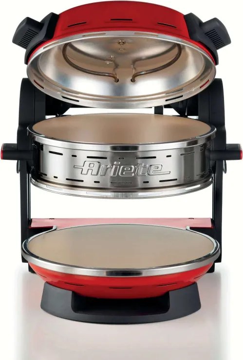 Двойна фурна за пица Ariete PIZZERIA 0927/00, 2300W, 32 см, 2 термостата до 400C, 5 нива, 2 каменни плочи, Незалепващо покритие, Червен