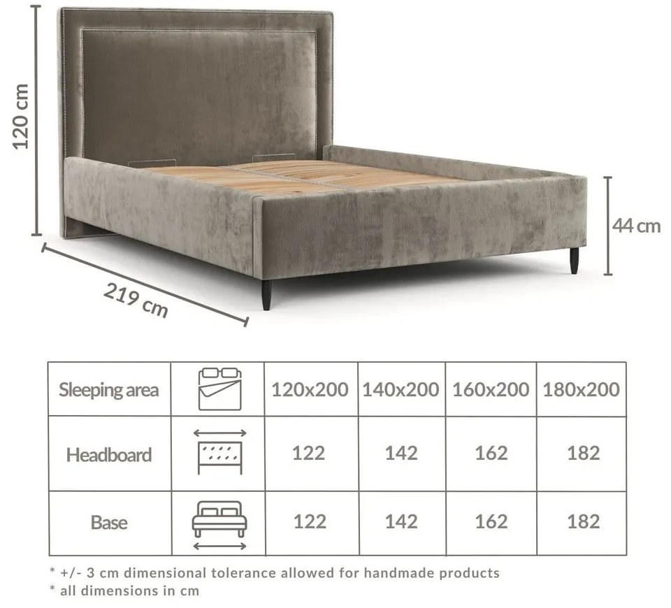 Бежово тапицирано двойно легло с място за съхранение с включена подматрачна рамка 140x200 cm Baleine – Maison de Rêve