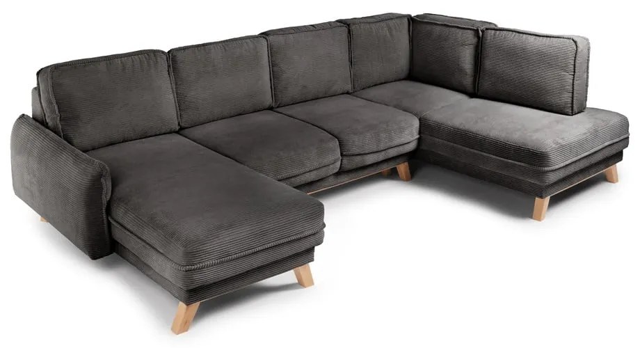 Сив сгъваем ъглов диван от рипсено кадифе (десен ъгъл/"U" форма) Tori – Bonami Selection