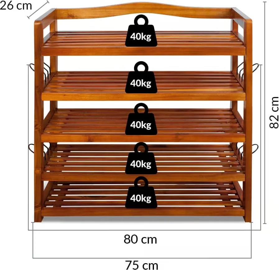 Поставка за обувки от масивна акациева дървесина 75 × 26 × 82 cm