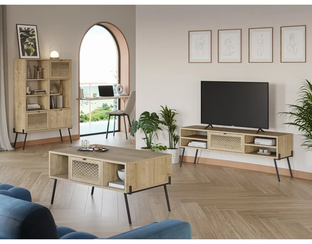 Масичка за кафе от декор от дъб в естествен цвят 60x100 cm Evan – Marckeric