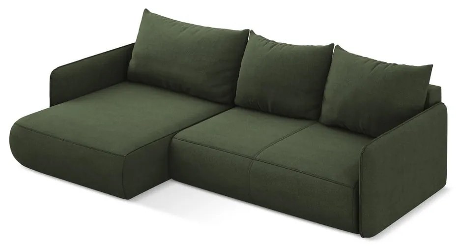 Зелен разтегателен ъглов диван с място за съхранение (ляв ъгъл) Nanea – Makamii