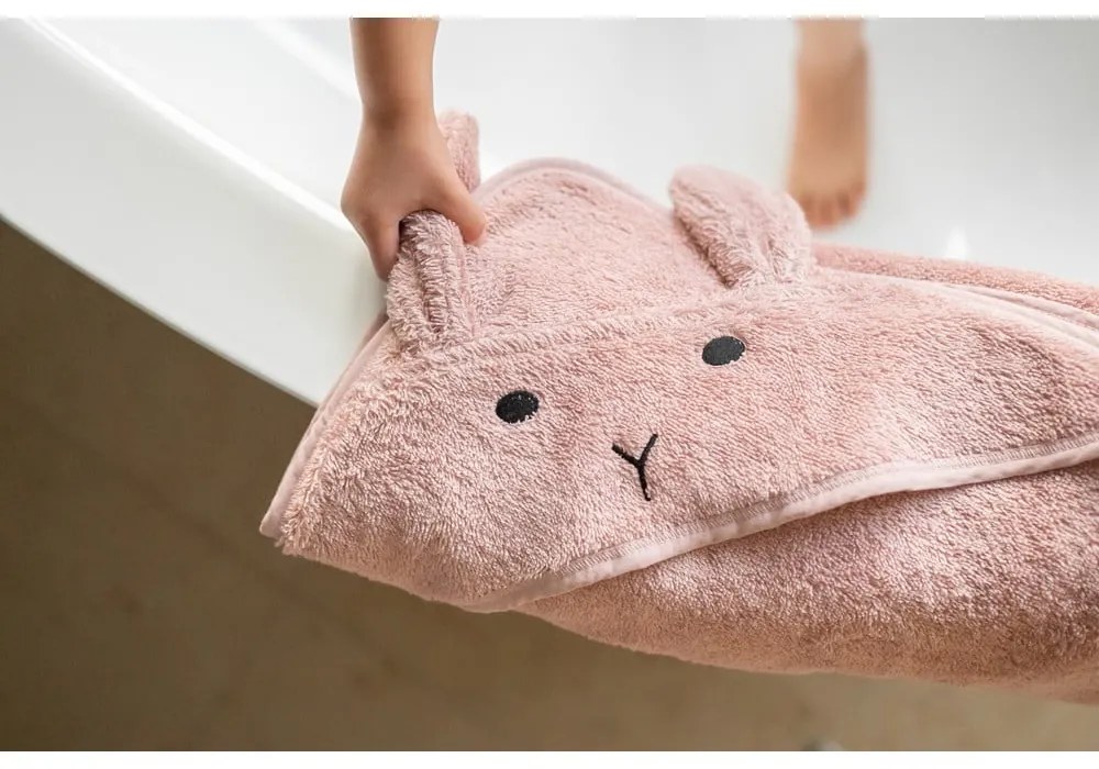 Розово-кафява памучна детска хавлия с качулка 75x75 cm Rabbit – Kindsgut