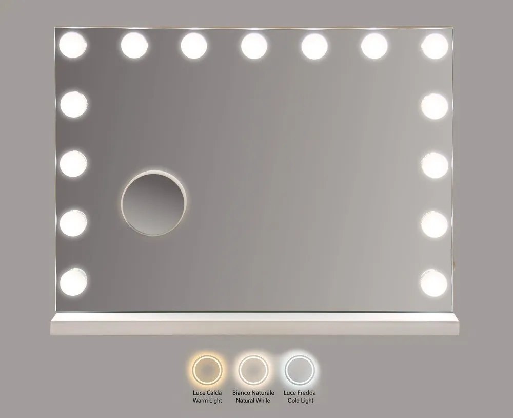 Стенно огледало със светлина и рафт 55x43 cm Hollywood – Mauro Ferretti