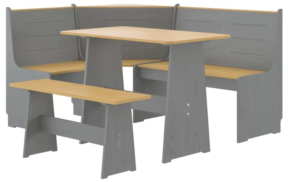 3096569 vidaXL Трапезен комплект от 3части REINE меденокафяво и сиво бор масив