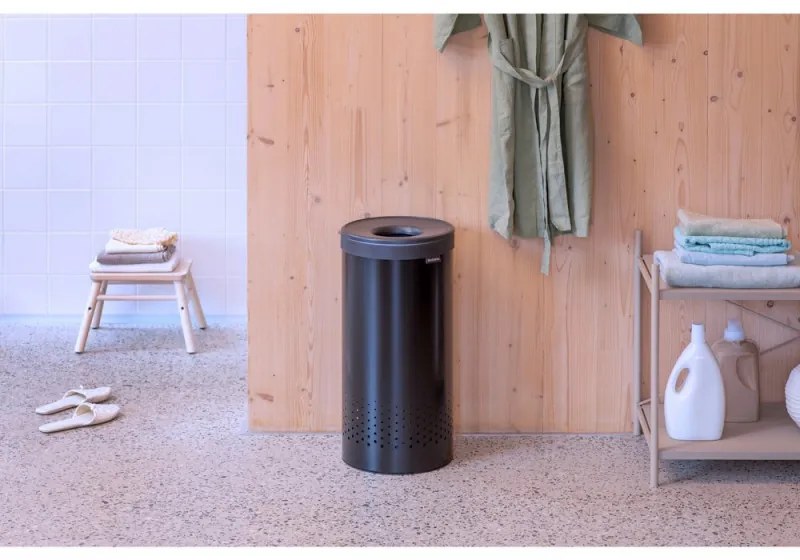 Кош за пране Brabantia 1008916, 35 л, Пластмасов капак, Пълнене без отваряне, Вентилационни отвори, Черен