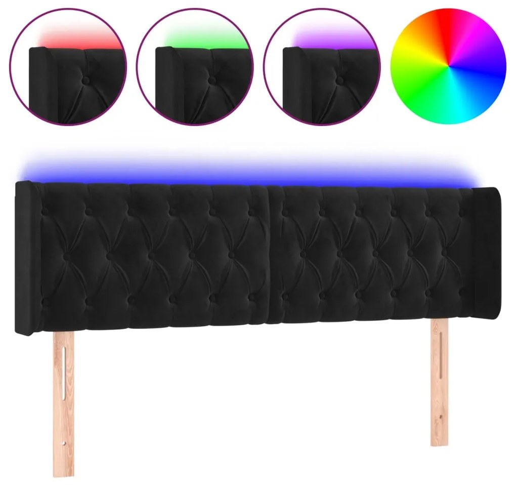 3123622 vidaXL LED горна табла за легло, черна, 147x16x78/88 см, кадифе