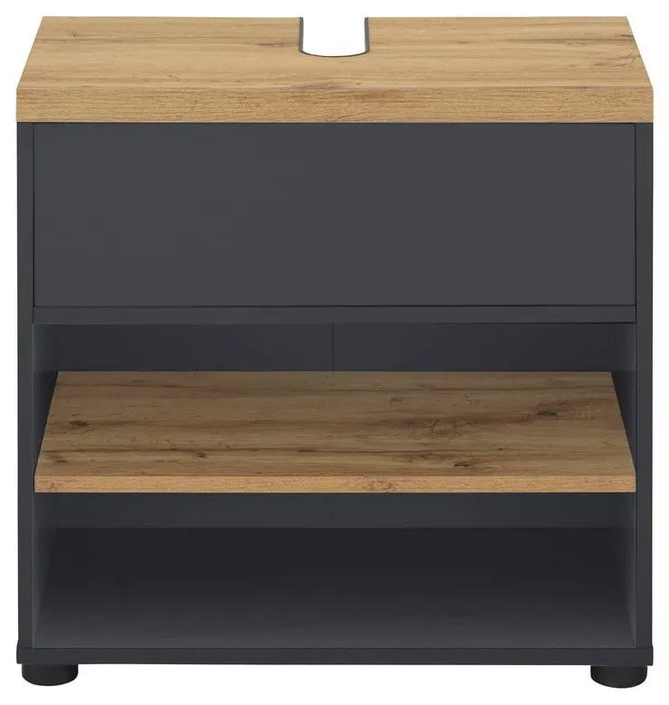 Антрацитен шкаф за мивка от декор от дъб 60x57 cm Thessa – Støraa