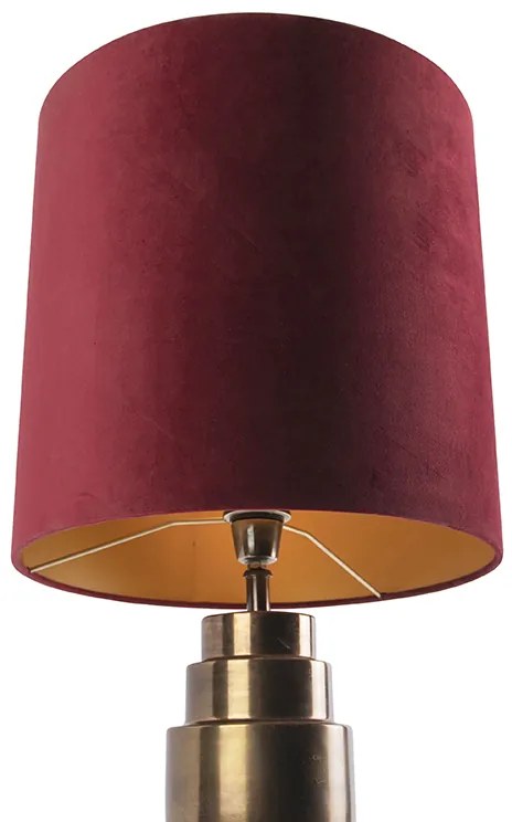Маса за лампа в стил арт деко бронз кадифена абажур червена със злато 40 см - Bruut