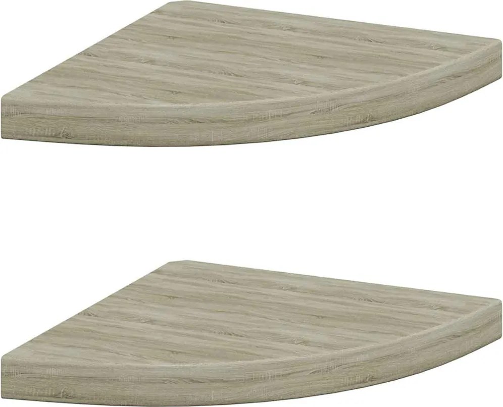323926 vidaXL Окачени ъглови рафтове, 2 бр, дъб, 35x35x3,8 см, МДФ