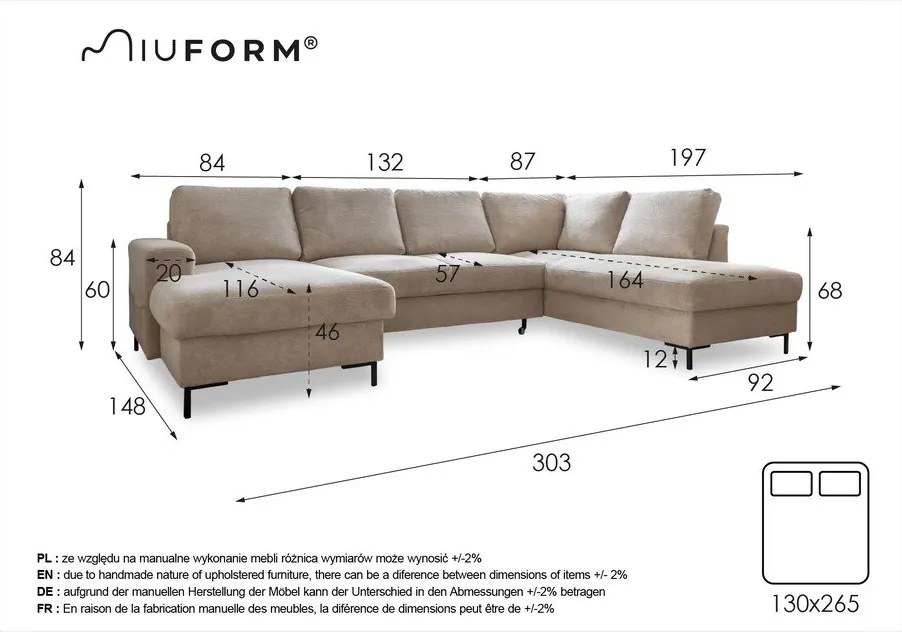 Зелен U-образен разтегателен диван от кадифе, десен ъгъл Lofty Lilly - Miuform