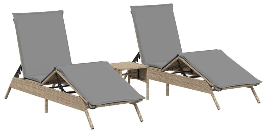4002713 vidaXL Шезлонги, 2 бр, с масичка, бежови, полиратан