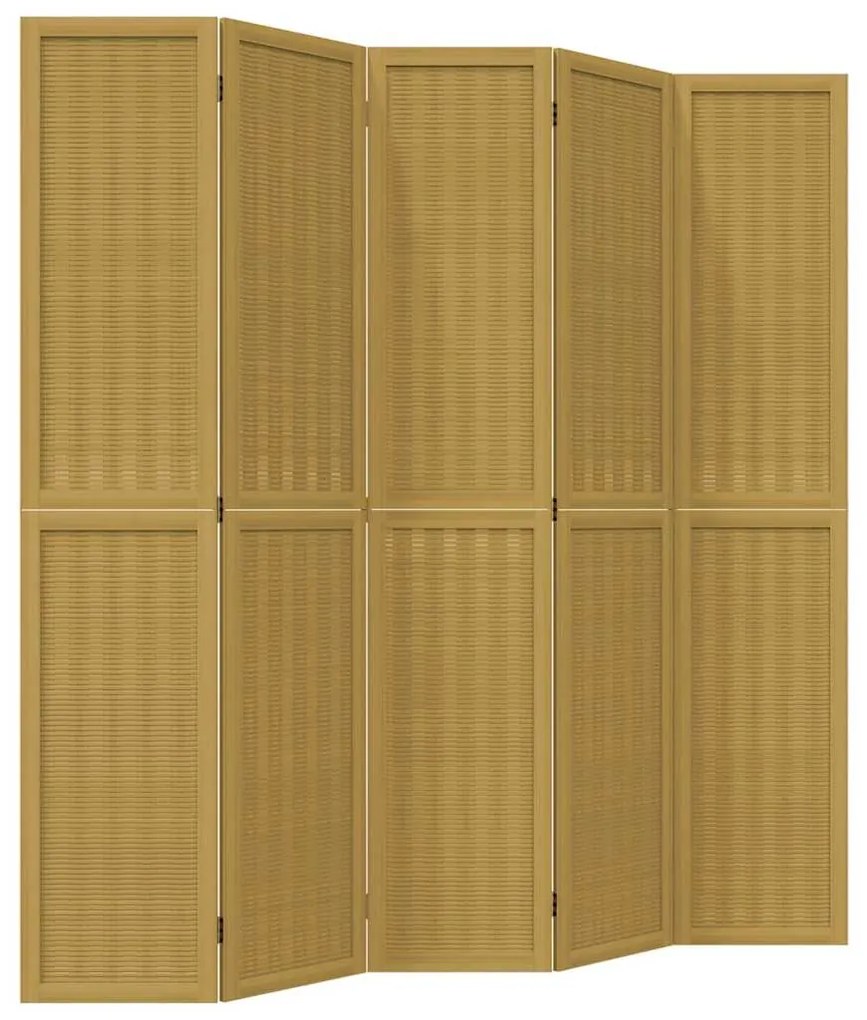 358823 vidaXL Разделител за стая, 5 панела, кафяв, дърво пауловния масив