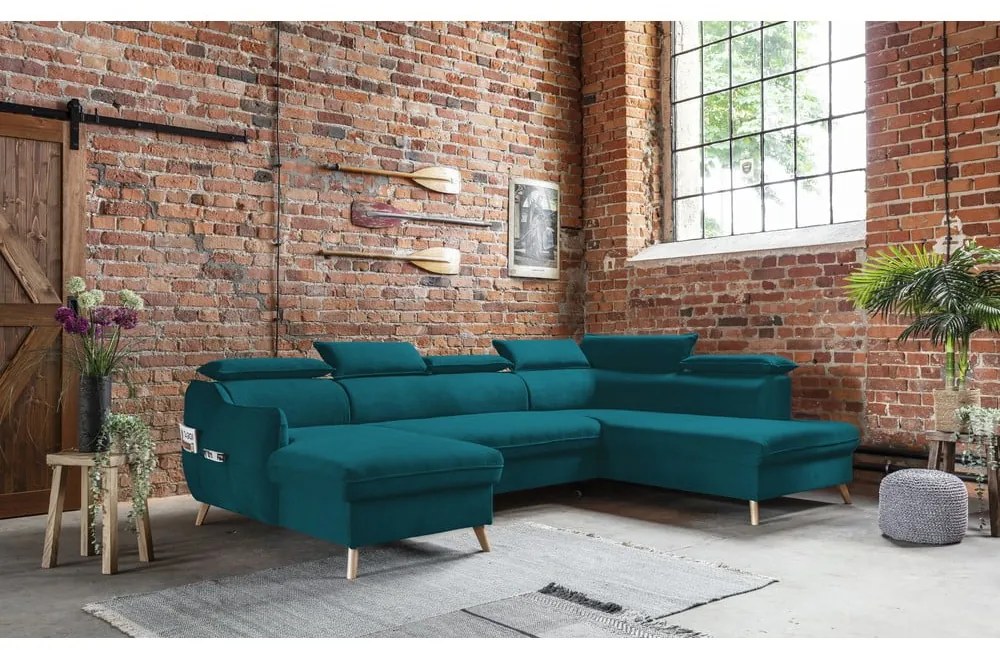 Тюркоазено кадифе, U-образен ъглов диван (десен ъгъл) Sweet Harmony - Miuform