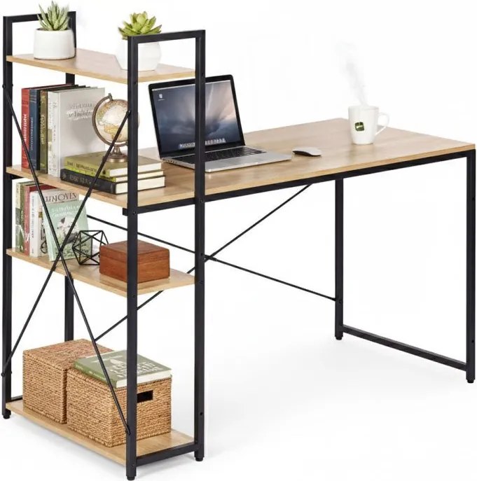 Компютърно бюро ModernHome, дървено, с рафтове за съхранение, подсилена метална конструкция, 120*60 см