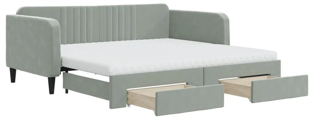 3197148 vidaXL Канапе с изтеглящо легло и чекмеджета светлосив 90x190см кадифе