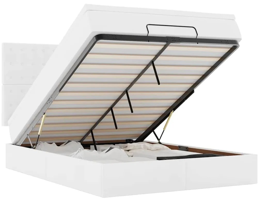 3313851 vidaXL Османска легло с матрак&LED, бяло, 140x190 см, изкуствена кожа