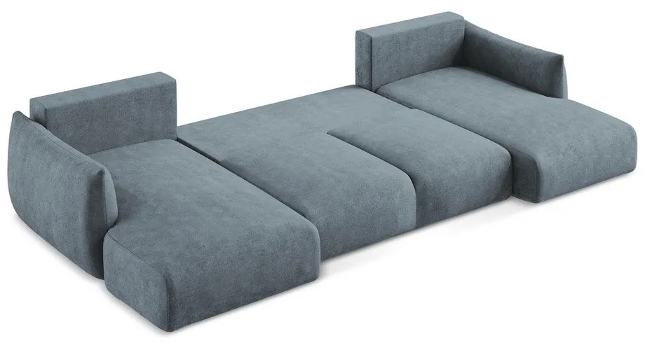 Син шенилов сгъваем ъглов диван (U форма) Leila – Makamii
