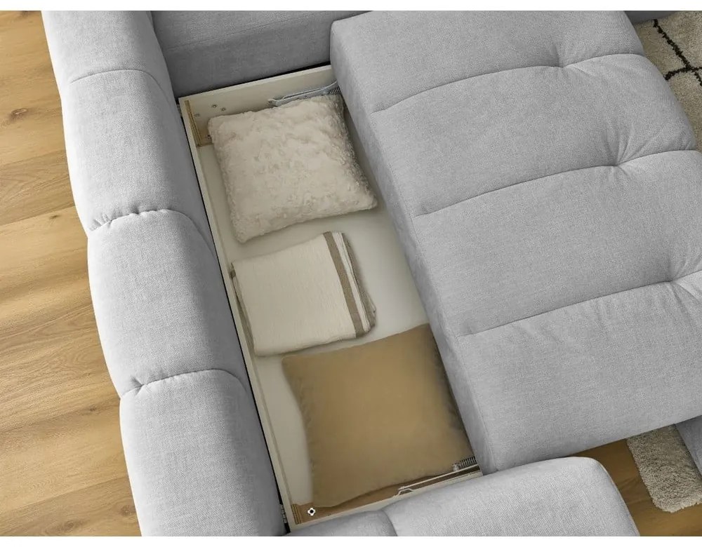 Светлосив сгъваем/с място за съхранение ъглов диван (десен ъгъл/L форма) Fuji – Bobochic Paris