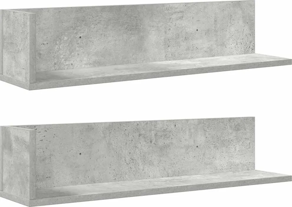 860034 vidaXL Стенни рафтове 2 бр бетонно сиви 75x16,5x16,5см инженерно дърво