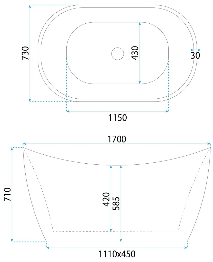 Свободностояща акрилна вана ATENA 170