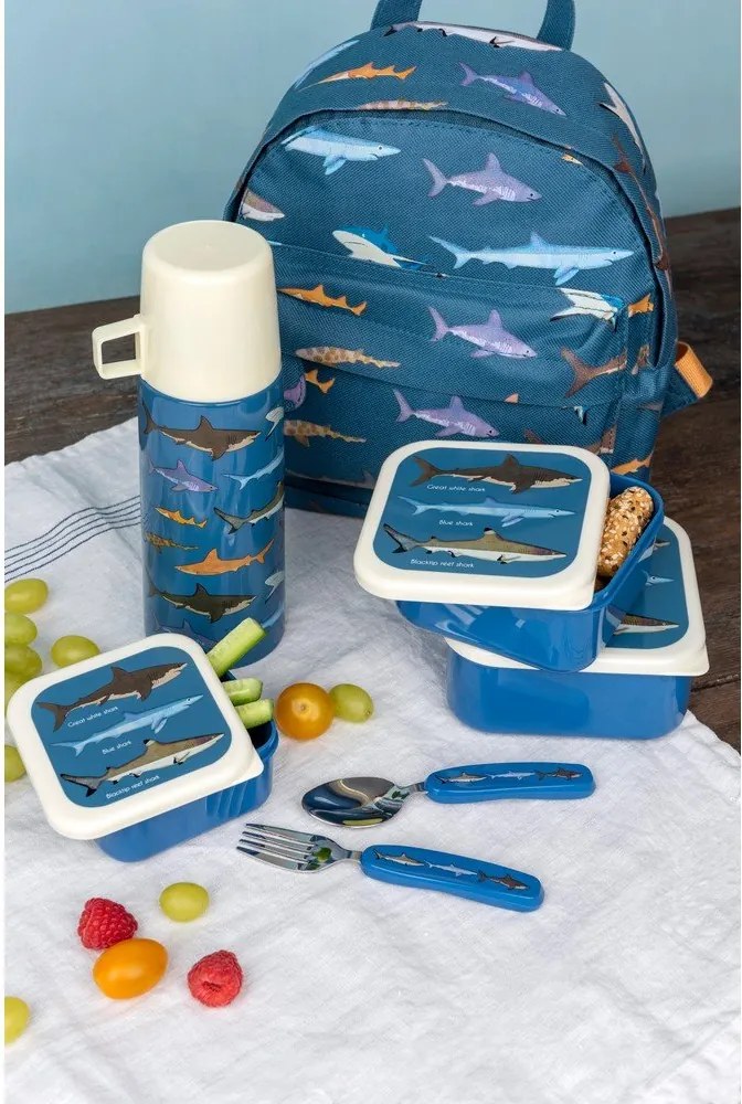 Тъмносини детски кутии за храна 3 бр. Sharks – Rex London