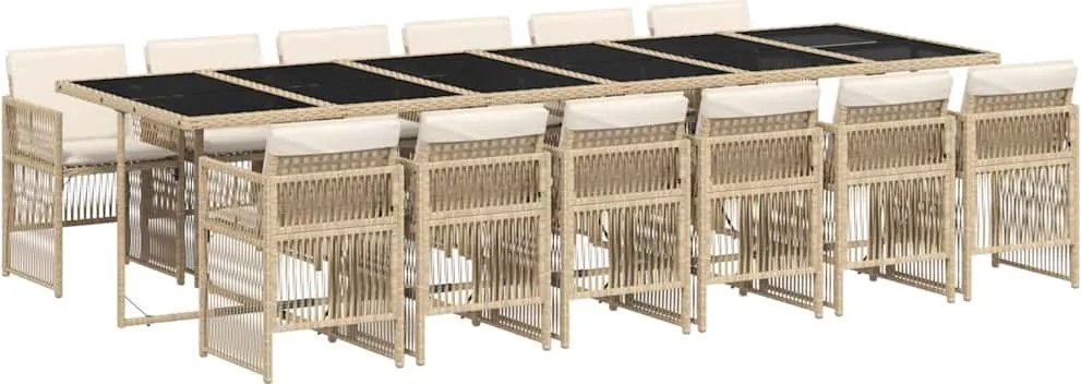3210946 vidaXL Градински комплект с възглавници, 13 части, бежов полиратан