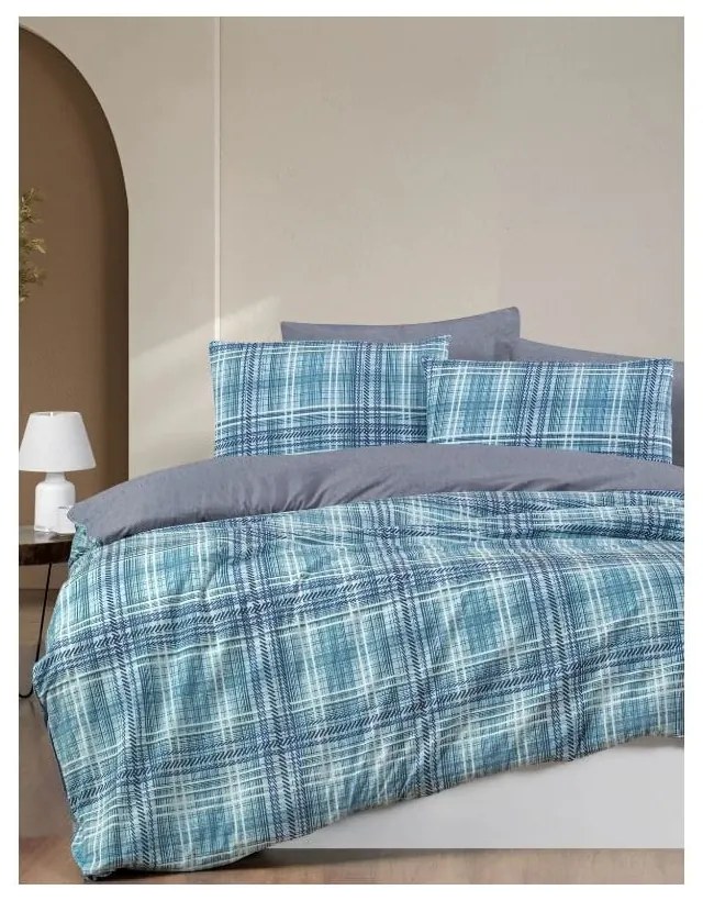 Синьо двойно удължено спално бельо с включен долен чаршаф 4 части 200x220 cm Ekose – Mila Home