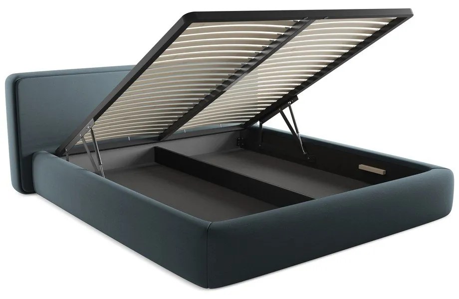 Синьо двойно тапицирано легло с място за съхранение и включена подматрачна рамка 180x200 cm Kiana – Makamii