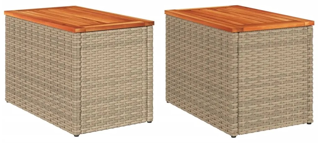 366069 vidaXL Градински масички 2 бр бежови 55x34x37 см полиратан дърво масив