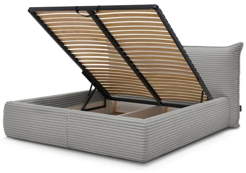 Сиво двойно тапицирано легло с място за съхранение с включена подматрачна рамка 160x200 cm Jade – Bobochic Paris