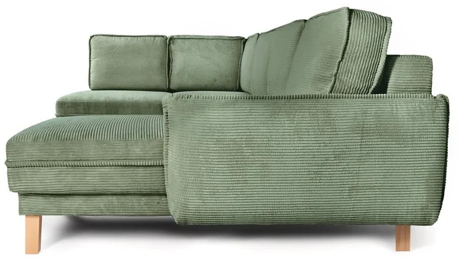 Светлозелен сгъваем ъглов диван от рипсено кадифе (ляв ъгъл/"U" форма) Tori – Bonami Selection