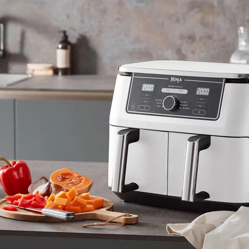Двоен фритюрник с горещ въздух Ninja AF400EUWH, 2470W, 9.5 л, 6 програми, 40-240 C, Независими зони, Бял