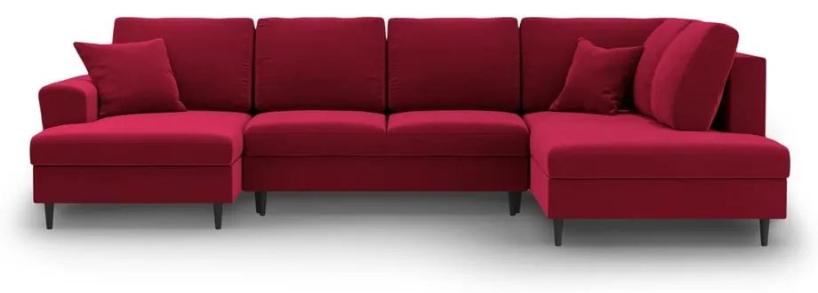 Червен кадифен разтегателен ъглов диван с място за съхранение (десен ъгъл/U форма) Kyoto – Cosmopolitan Design
