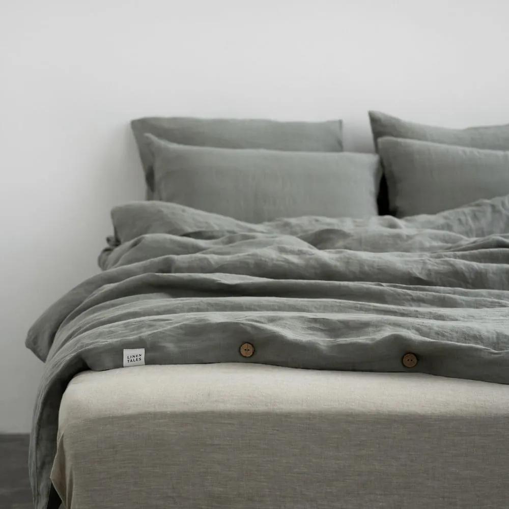 Ленено удължено спално бельо за двойно легло в цвят каки 200x220 cm - Linen Tales