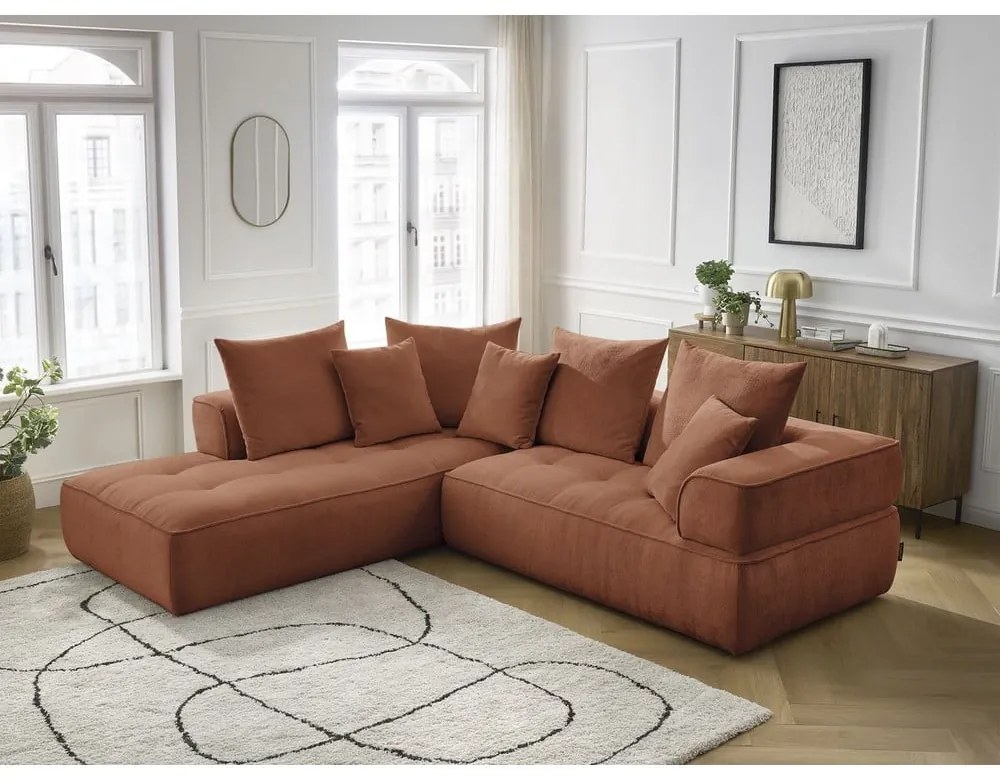 Теракотен шенилов ъглов диван (ляв ъгъл/L форма) Whesley – Bobochic Paris